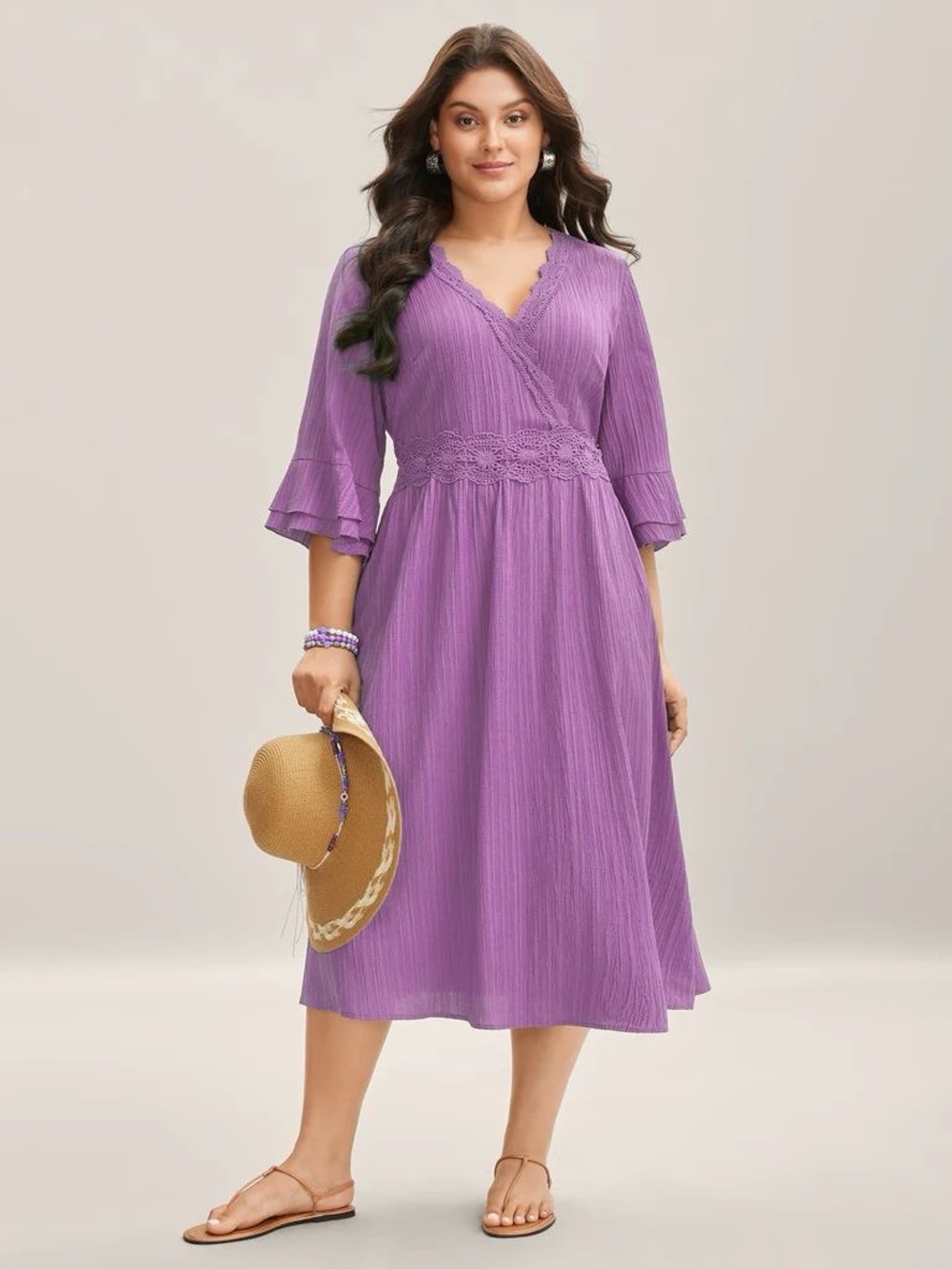 BloomChic Scalloped Lace Surplice Ruffled Midi Lavender Dress NWT US 12